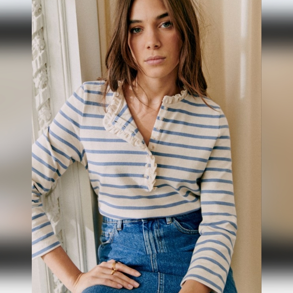 Sezane Gael mariniere light blue size small